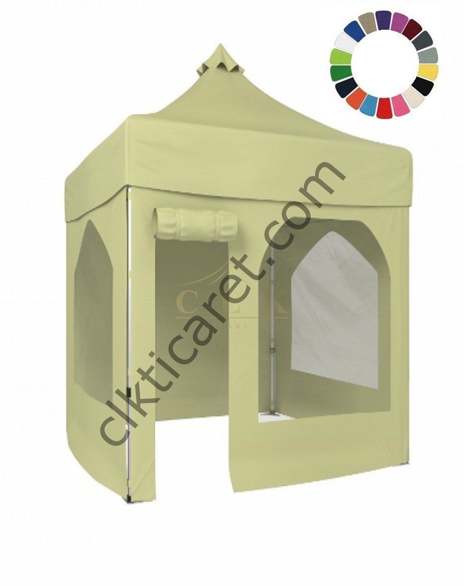 CLK 2x2 40mm Alüminyum Katlanabilir Tente Gazebo Çadır 1 Yan Pencereli 1 Yan Aksesuarsız 1 Yan Kapı ve Pencereli