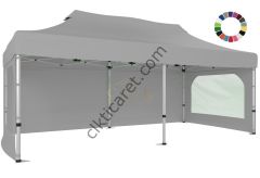 CLK 3x6 40 mm Alüminyum Katlanabilir Gazebo Tente Çadır 3 Yan Duvarlı 2 Pencereli