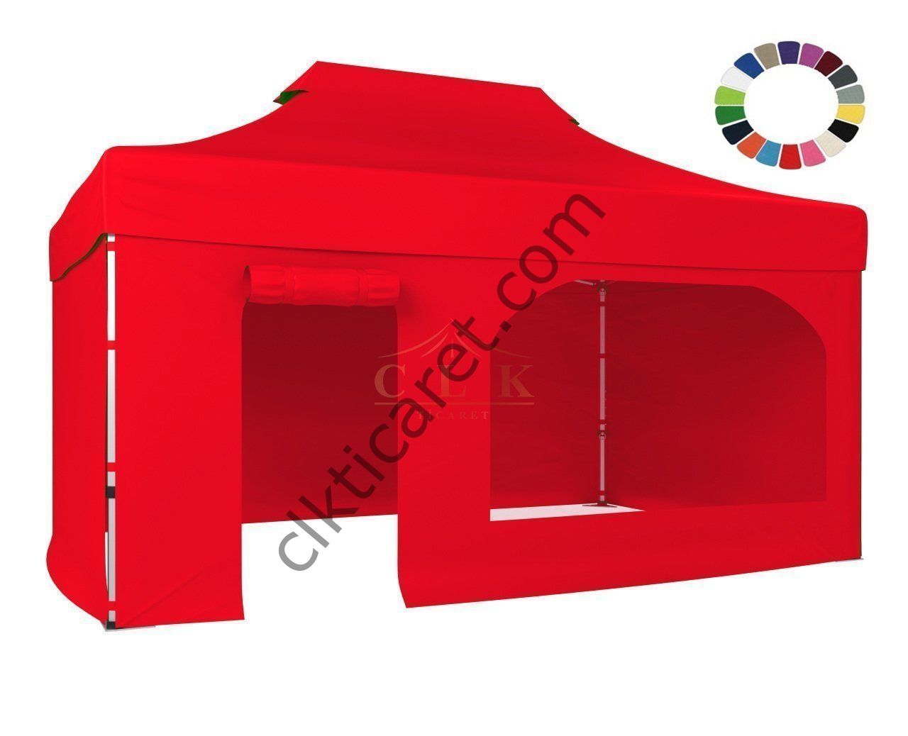 CLK 4x6 52mm Kalın Alüminyum Katlanabilir Tente Gazebo Çadır 3 Kenar Kapalı 1 Yan Kapı ve Pencereli