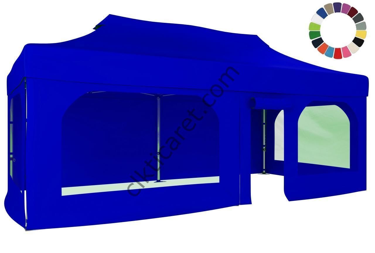 CLK 4x8 52mm Kalın Alüminyum Katlanabilir Tente Gazebo Çadır 2 Yan Pencereli 1 Yan Aksesuarsız 1 Yan Kapı ve Pencereli