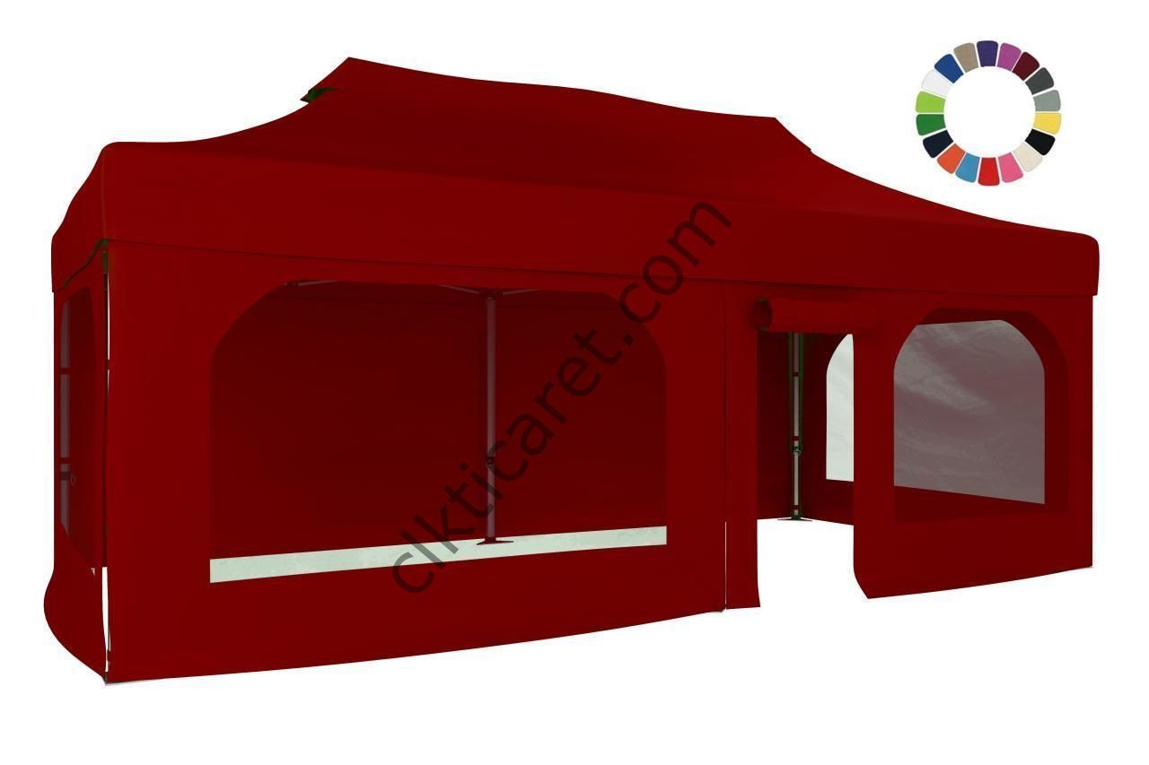 CLK 5x10 52mm Kalın Alüminyum Katlanabilir Tente Gazebo Çadır 2 Yan Pencereli 1 Yan Aksesuarsız 1 Yan Kapı ve Pencereli