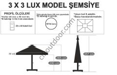 CLK 3x3 Metre Saçaklı LUX Model Krank Sistem Teleskopik Şemsiye Q90 Profil