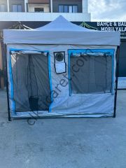 CLK 3x3 30 mm Profil Katlanır Gazebo Kamp Çadır Açık Gri Mavi Detaylı