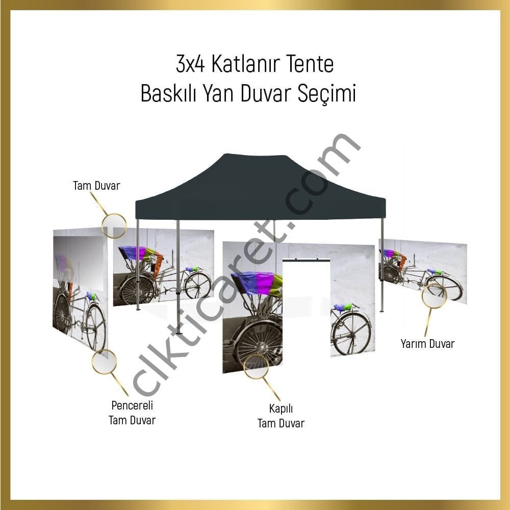 CLK 3x4,5 Metre Baskılı Gazebo Çadır Portatif Tente Set