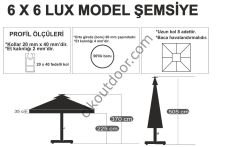 CLK 6x6 Metre Saçaklı LUX Model Krank Sistem Teleskopik Şemsiye Q90 Profil