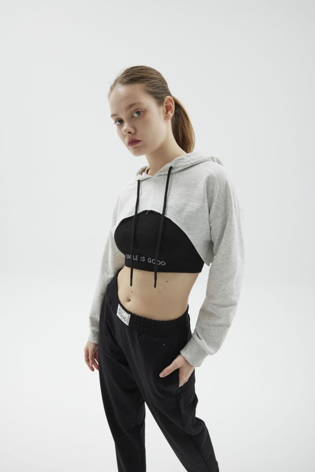 KAPÜŞONLU 2'Lİ CROP SWEATSHIRT GRİ M