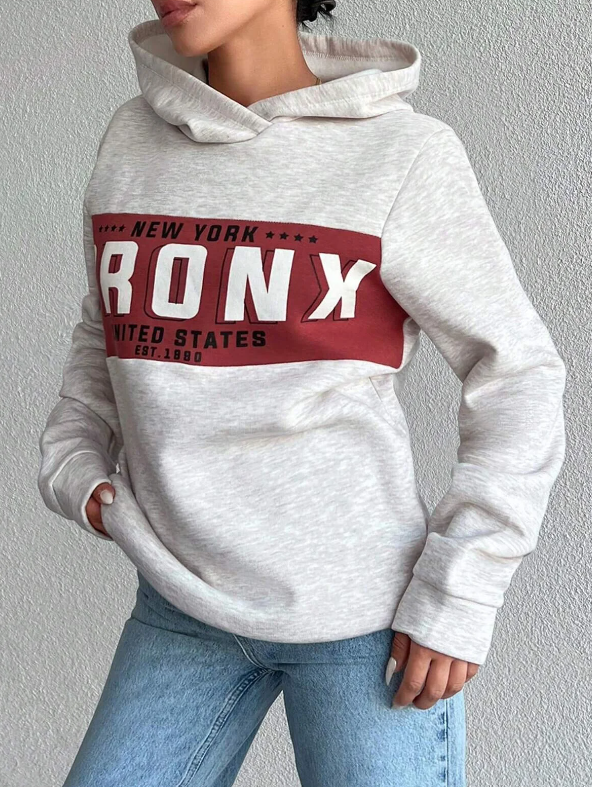 Unisex Kapüşonlu Kolej Baskılı Oversize Sweatshirt XL