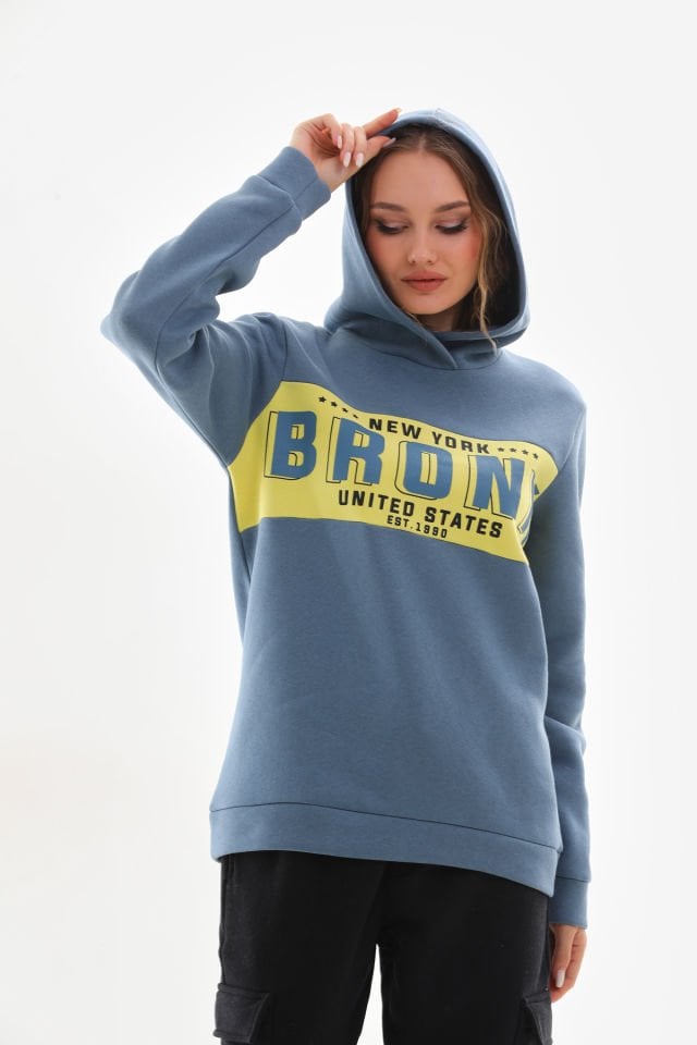 Unisex Kapüşonlu Kolej Baskılı Oversize Sweatshirt XL