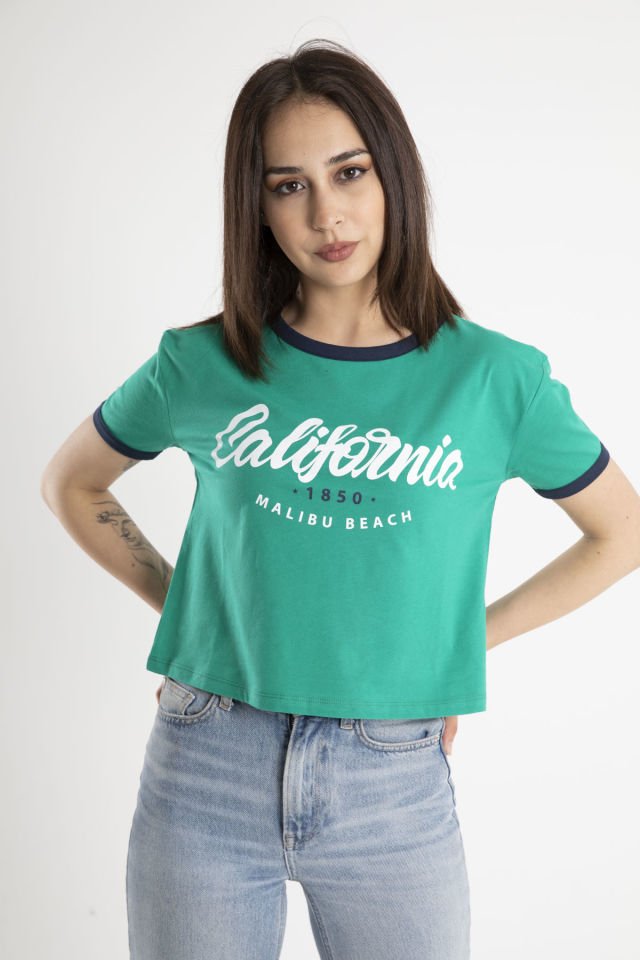 Kadın California Baskılı Crop T-Shirt XL