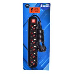 Smart Socket 6'lı Anahtarlı Akım Korumalı 3 Mt Siyah