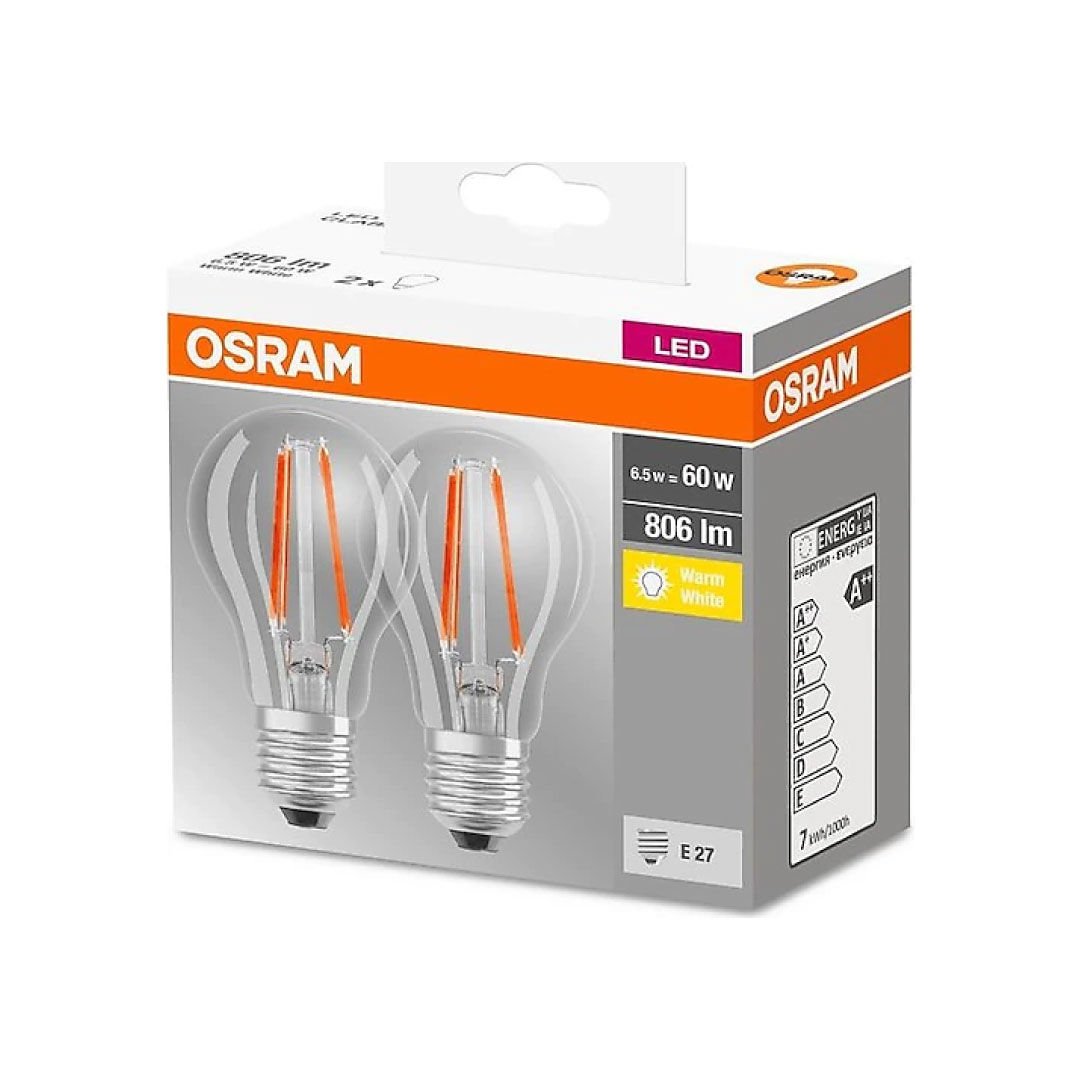 Osram Led Base 6,5W/2700K 806lm E27 2 Li Paket Sarı Işık
