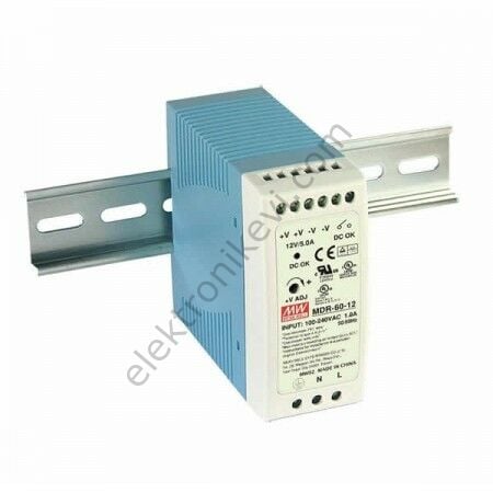 Meanwell MDR-60-12 12VDC 5.0A 60W Raya Montaj Güç Kaynağı