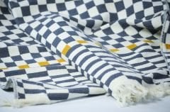 %100 Pamuklu Jakarlı DAMA DESENLİ GRİ Tek Kişilik Pike
