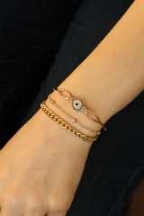 Gold Metal Taşlı Nazar Boncuk Figürlü Çoklu Bileklik