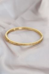 Çelik Gold Renk Zirkon Taşlı İnce Cartier Bileklik
