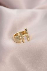 H Harfli Önden Ayarlanabilir Gold Metal Yüzük