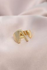 A Harfli Önden Ayarlanabilir Gold Metal Yüzük