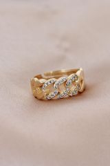 Gold Renk Metal Zincir Model Mini Zirkon Taşlı Ayarlanabilir Yüzük