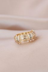 Gold Metal Zirkon Taşlı Ayarlanabilir Yüzük