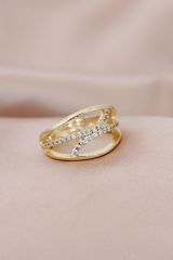 Gold Metal Kıvrımlı Model Mini Zirkon Taşlı Ayarlanabilir Yüzük