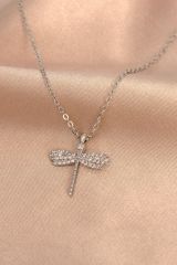 Gümüş Renk Metal Zirkon Taşlı Yusufçuk Kolye
