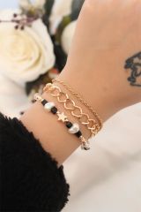 Gold Renk Metal Minimal Yıldız Detaylı Çoklu Bileklik