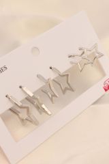 Gümüş Renk Metal Büyüklü Küçüklü Yıldız Model Küpe Seti