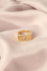 Gold Renk Metal Zirkon Taşlı Kare Tasarımlı Ayarlanabilir Kadın Yüzük