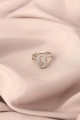 Gümüş Renk Metal Zirkon Taşlı Ayarlanabilir Kadın Yüzük