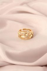 Gold Renkli Metal Zirkon Taşlı Çarpı Model Ayarlanabilir Kadın Yüzük
