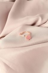 Rose Renk Metal Pembe Lotus Çiçeği Model Ayarlanabilir Kadın Yüzük