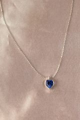 Gümüş Renk Metal Mavi Zirkon Taşlı Kalp Desen Kadın Kolye