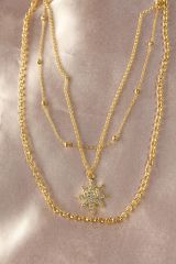 Gold Renk Metal Zirkon Taş Yıldız Detay Çoklu Kadın Kolye