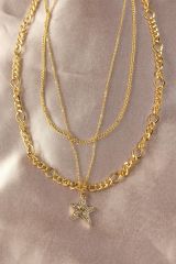 Gold Renk Metal Zirkon Taşlı Yıldız Detay Çoklu Kadın Kolye