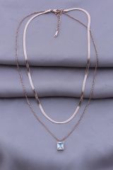 316L Kararmaz Çelik Roz Gold Set Kadın Kolye