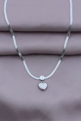 316L Kararmaz Çelik Gümüş Renk Kalpli İtalyan Zincir Kadın Kolye