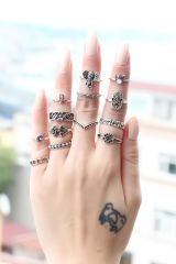 Gümüş Renk Metal Otantik 13lü Yüzük Seti