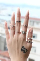 Gümüş Renk Metal Otantik 7li Yüzük Seti