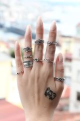 Gümüş Renkli Metal 9lu Yüzük Seti