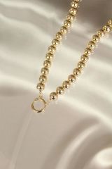 Trend Altın Renk Boncuklu Tasarım Çelik Kadın Kolye