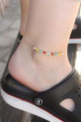 Yeni Sezon Minimal Nazar Boncuk Detaylı Renkli Taş Tasarımlı Halhal