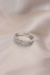 Ayarlamalı Silver Renk Metal Zirkon Taşlı Zikzak Model Yüzük