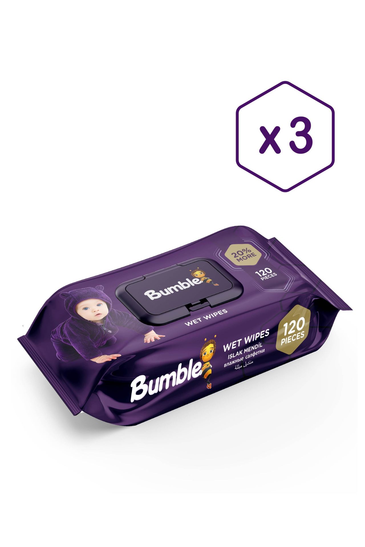 BUMBLE BABY ISLAK MENDİL 120 YAPRAK 3'LÜ PAKET