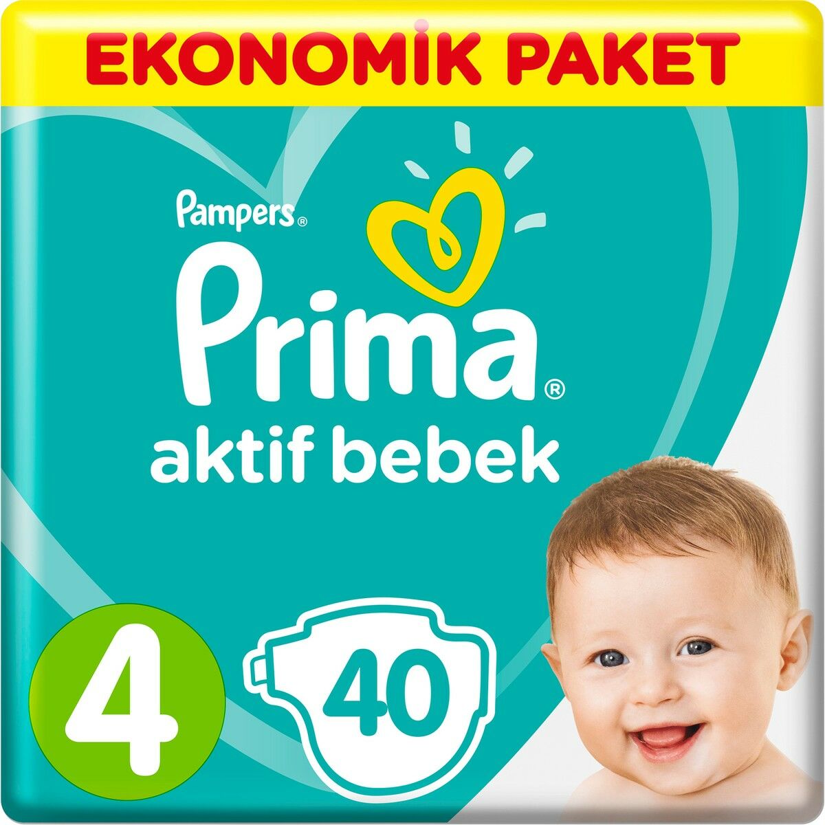Prima Bebek Bezi Aktif Bebek 4 Beden Maxi İkiz Plus Paket 40'lı