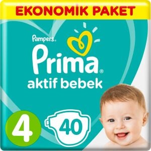 Prima Bebek Bezi Aktif Bebek 4 Beden Maxi İkiz Plus Paket 40'lı