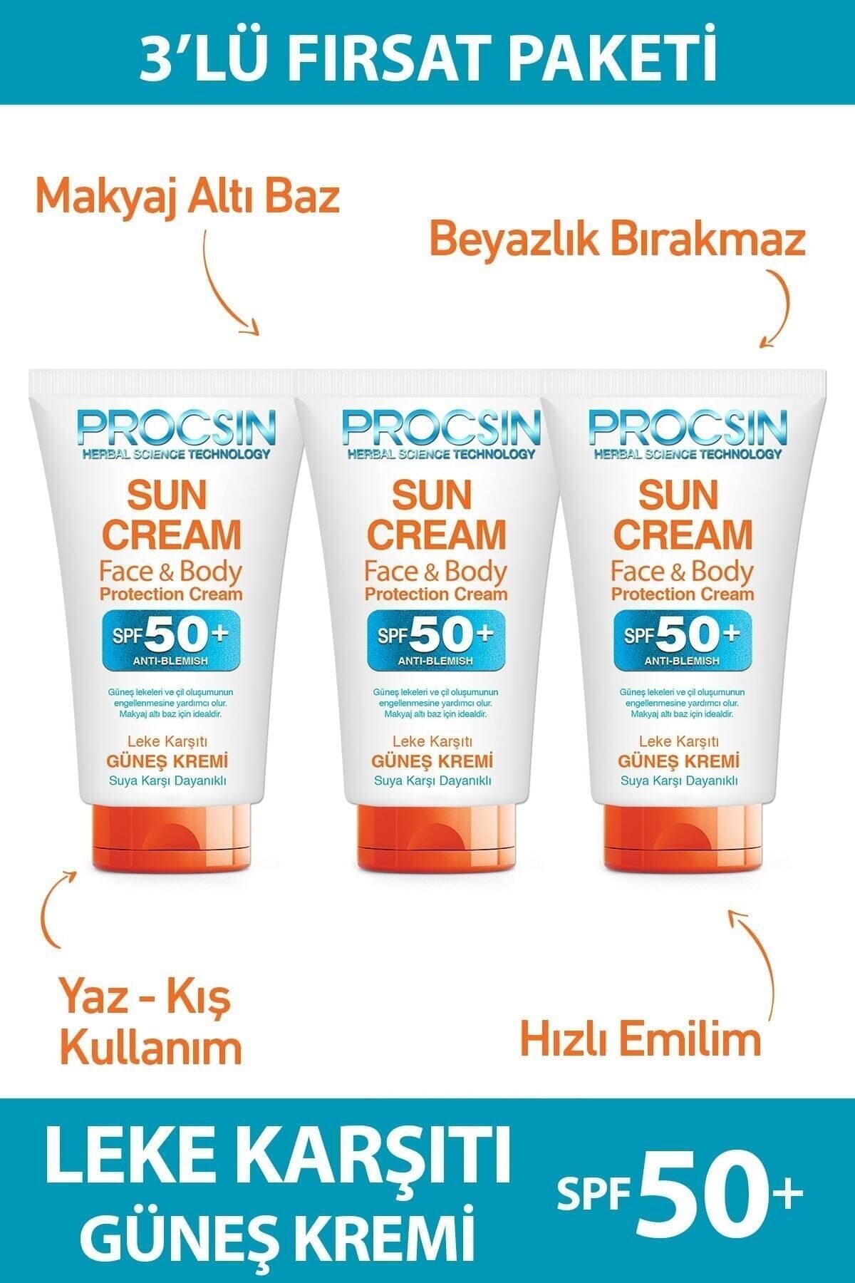 Procsin Leke Karşıtı 50 Faktör Güneş Kremi 50 ml 3 Adet