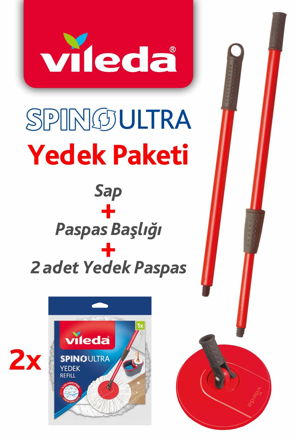 Vileda Spino Ultra Yedek Sap + Başlık + 2 Adet Yedek Paspas Paketi