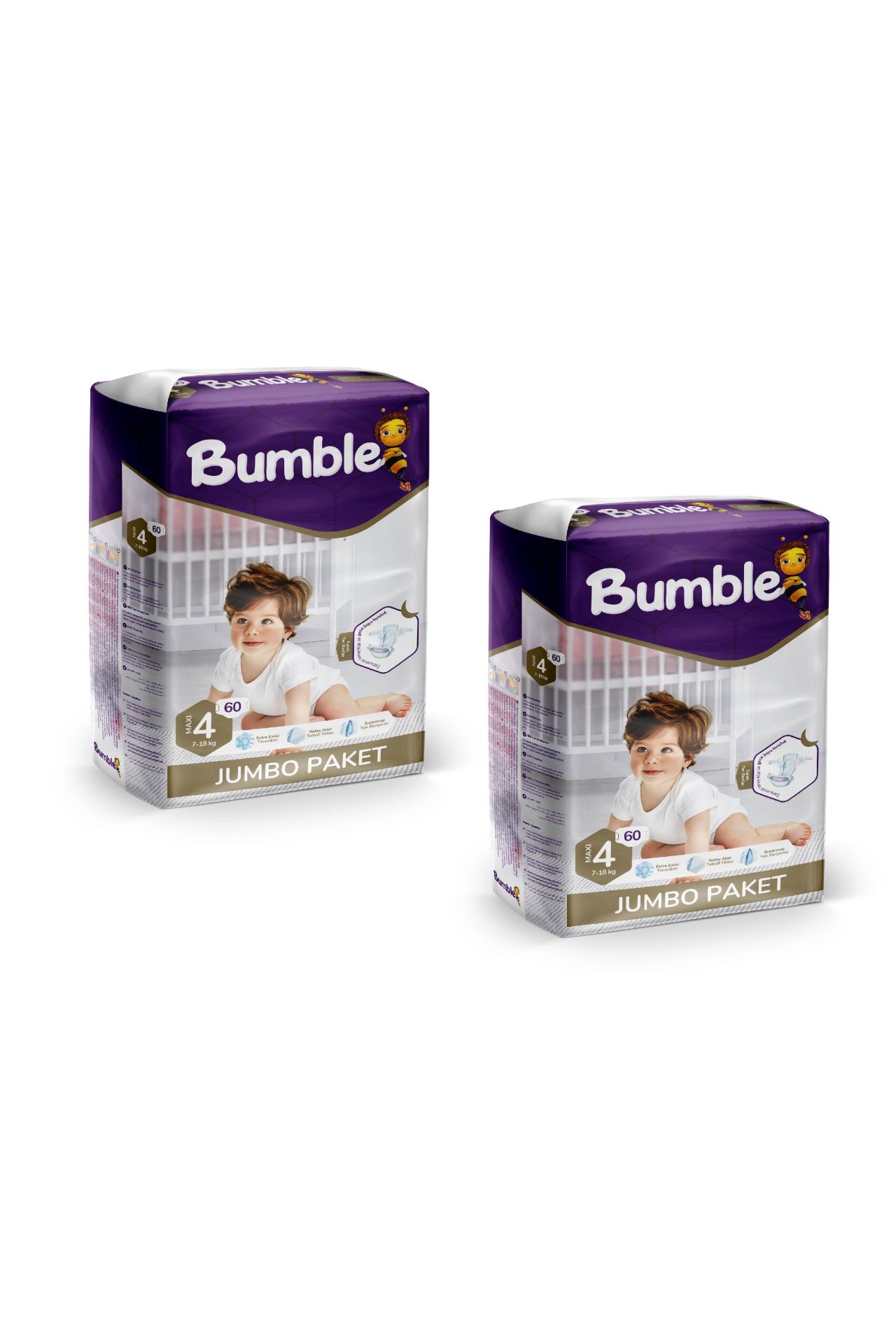 Bumble 4 Numara Maxi Bebek Bezi Jumbo Paket  120 Adet | 7-18 Kg