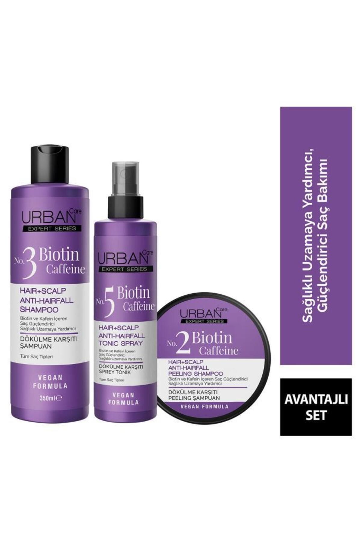Urban Care Expert Biotin ve Kafein Dökülme Karşıtı Peeling Şampuan Tonik 3lü Set-vegan