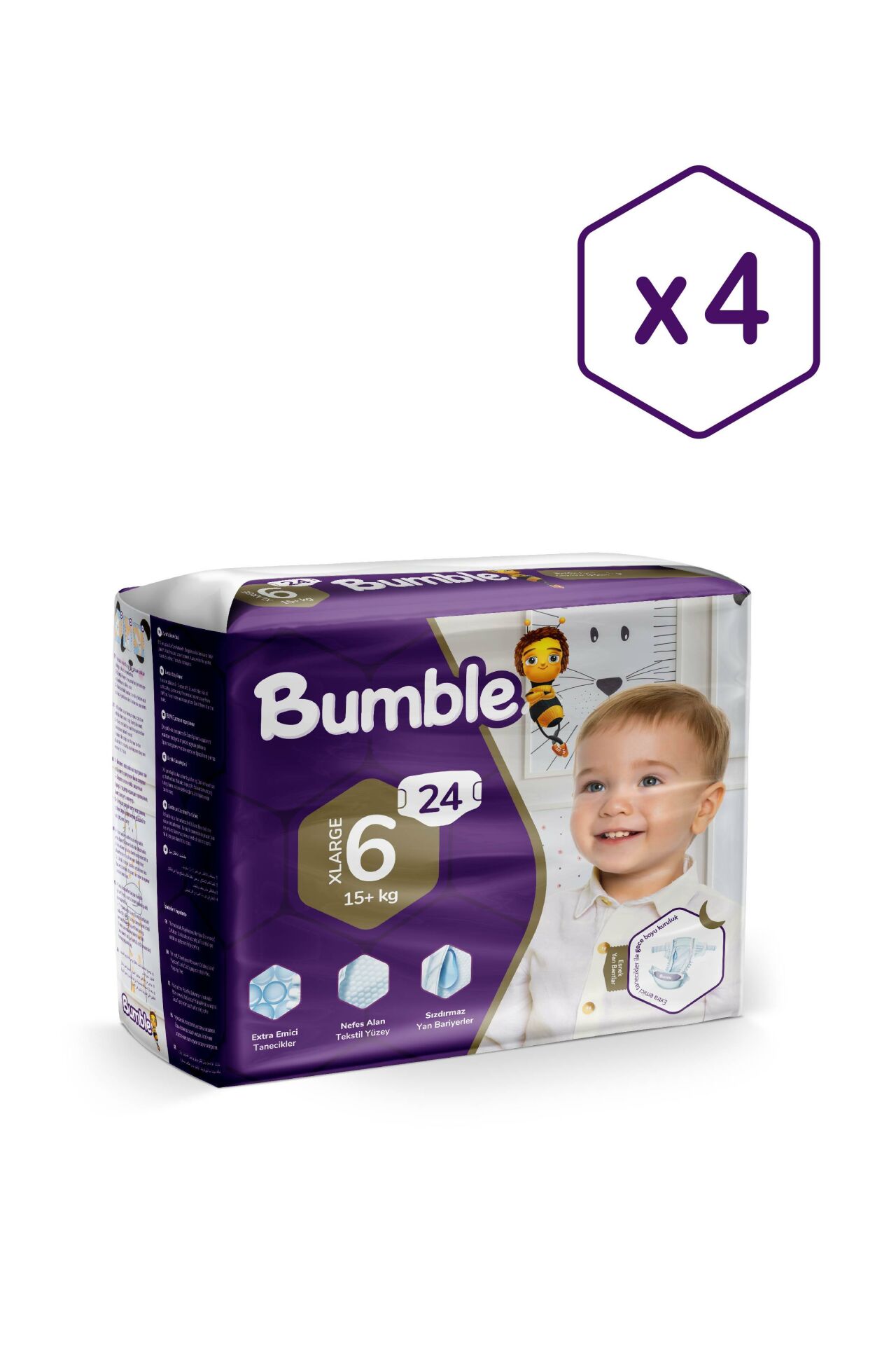 BUMBLE 6 Numara XLarge Bebek Bezi Eko 4'lü Paket (15+) kg 96 Adet